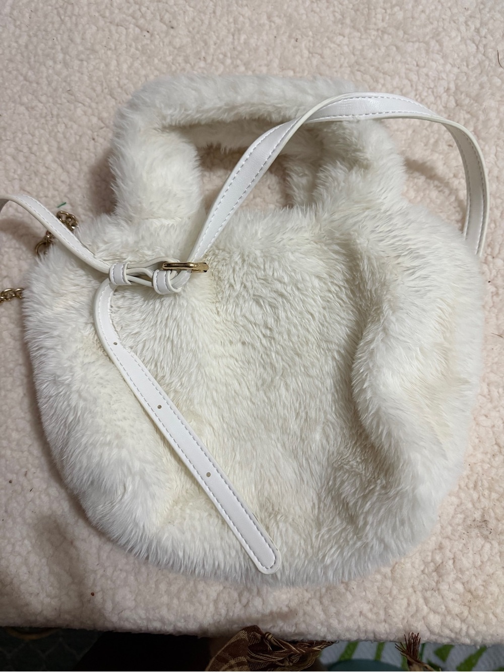 Cynthia Rowley White Faux Fur Shoulder Bag with Gold Hardware